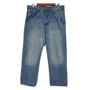 Vintage 5ive Jungle Jeans Mens 36x31 Blue Denim Baggy Embroidered Distressed Y2k